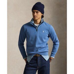 Polo Ralph Lauren Blue double-nit quarter-zip pullover cotton yellow pony L